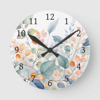 Laub Grün Blau Orange Blätter Runde Wanduhr