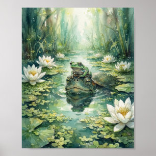 Laubfrosch auf Wasserschildkröten-Schnauze Aquarel Poster