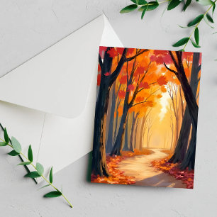 Laubwaldspaziergang Orange Aquarellkarte