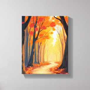 Laubwaldspaziergang Orange Aquarellmalerei Leinwanddruck