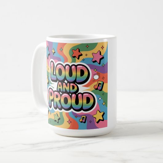 Laud und Stolz - Farbenfrohe psychedelische LGBTQ+ Kaffeetasse (Vorderseite Links)