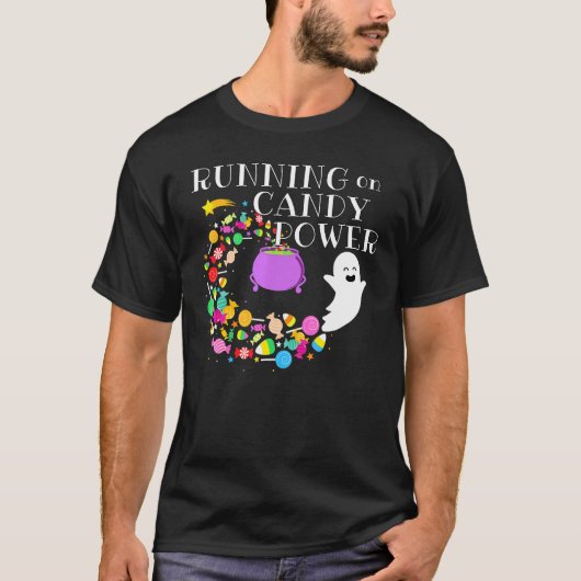 Lauf auf Candy Power Happy Flying Ghost Hallowee T-Shirt (Vorderseite)