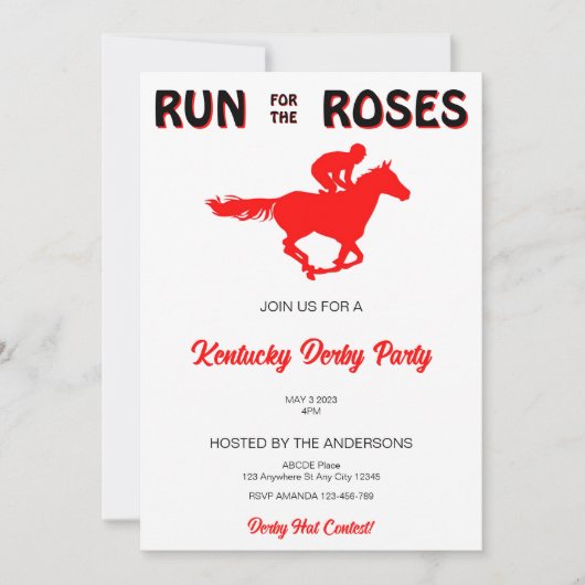 Lauf für die Rose Kentucky Derby Einladung (Vorderseite)