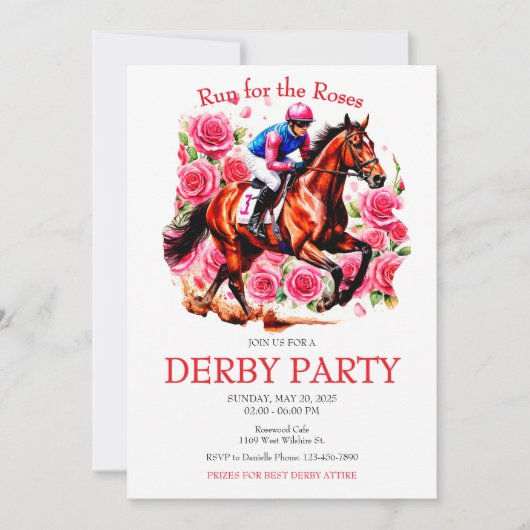 Lauf für die Rose Pferde Derby Party Einladung (Vorderseite)
