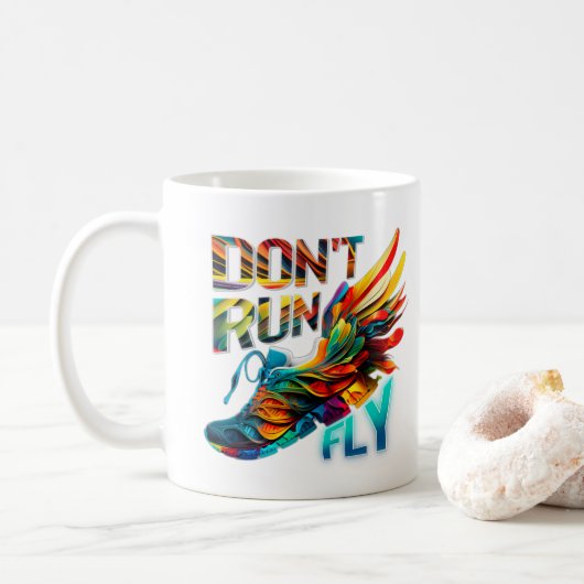 Lauf nicht, Fly | Neon Running Schuh Kaffeetasse (Mit Donut)