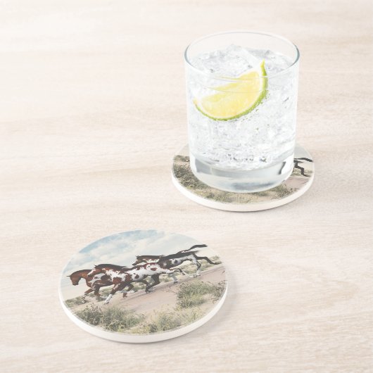 Lauf wie der Wind - Galloping Paint Horses Unterse Sandstein Untersetzer (Seite)