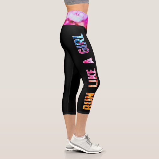 Lauf wie ein Mädchen schwarze Aquarelltaille Capri Leggings (Rechts)