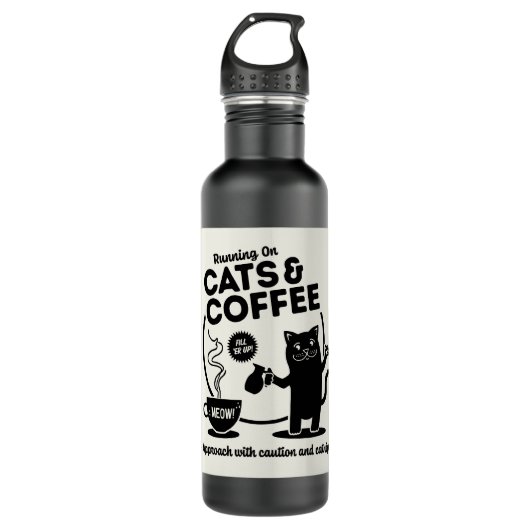 Laufen auf Katzen und Kaffee Edelstahlflasche (Vorderseite)