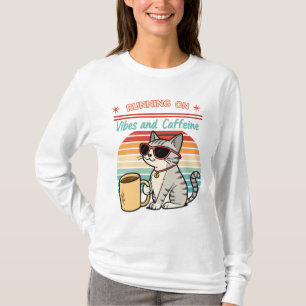 Laufen auf Vibes & Koffein - Cooles Katzenrücklauf T-Shirt