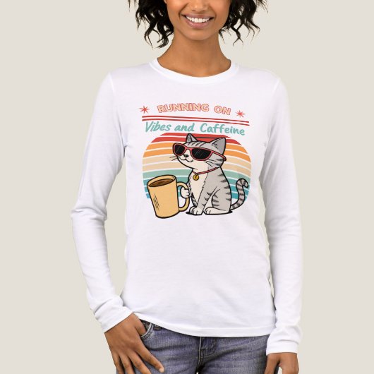 Laufen auf Vibes & Koffein - Cooles Katzenrücklauf Tri-Blend Shirt (Vorderseite)