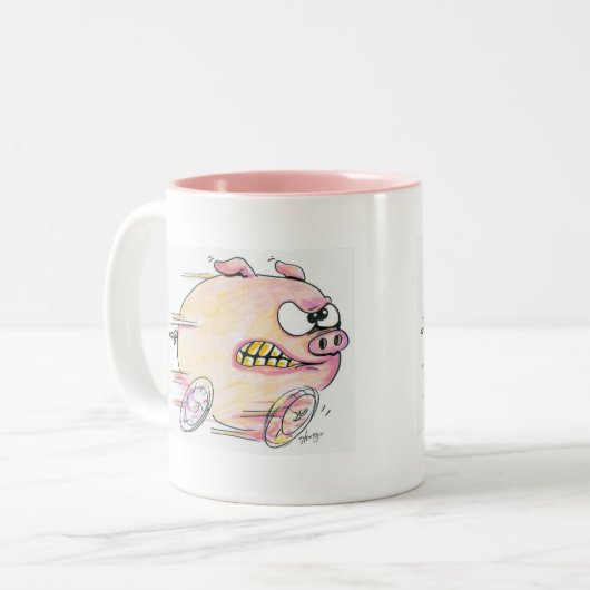 Laufen der Schwein-Kaffee-Tasse Zweifarbige Tasse (Vorderseite Links)