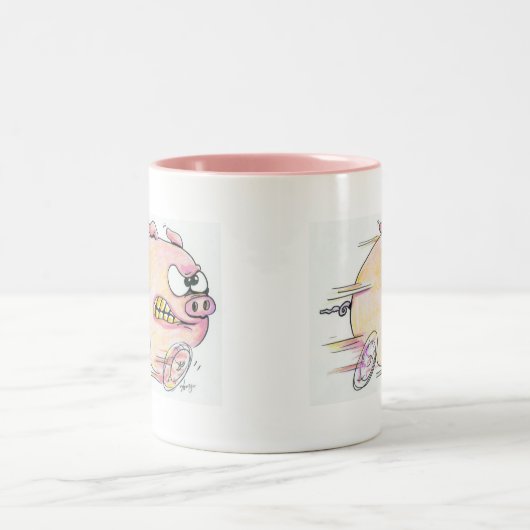 Laufen der Schwein-Kaffee-Tasse Zweifarbige Tasse (Mittel)