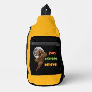 Laufen, erkunden, glauben Sie an den Funny Bigfoot Crossbody Bag