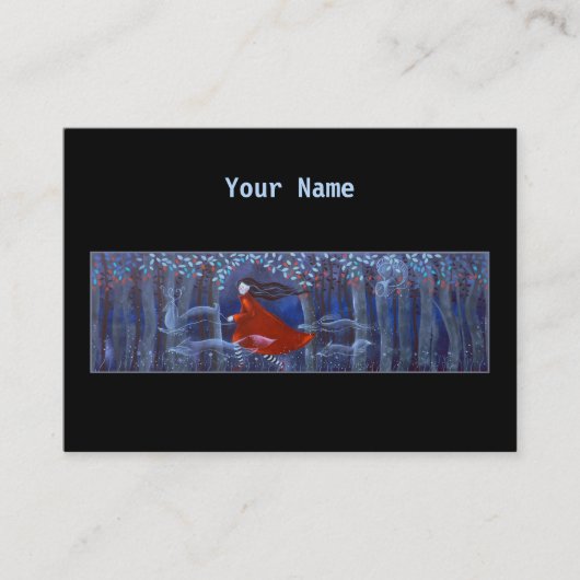 Laufen in das Holz nachts. Auf Schwarzem Visitenkarte (Vorderseite)