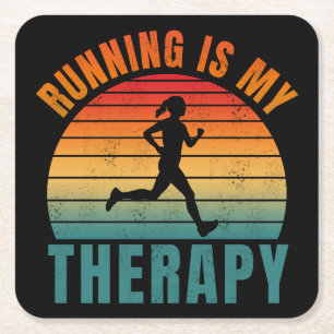 Laufen ist meine Therapie lustiges Sportgeschenk Rechteckiger Pappuntersetzer