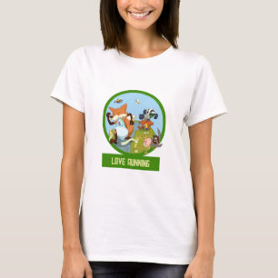 Laufen lieben lustige Waldtiere-Rennen Cartoon T-Shirt