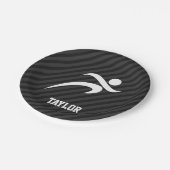 Laufen; schwarz und dunkelgraue Streifen Pappteller (Schrägansicht)