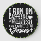 Laufen Sie auf Koffein, Diesel, Jesus Große Wanduhr (Vorderseite)