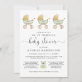 Laufen Sie durch die Babydusche Retro-Carriage Gre Einladung (Vorderseite)