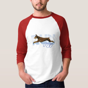 Laufen Sie für Freude, roter Dobermann T-Shirt