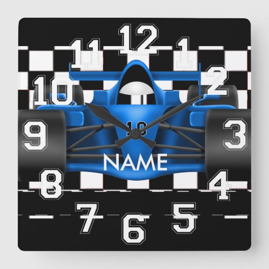 Laufen von Beschleunigungsrennen-Autoentwurf Quadratische Wanduhr (Vorderseite)