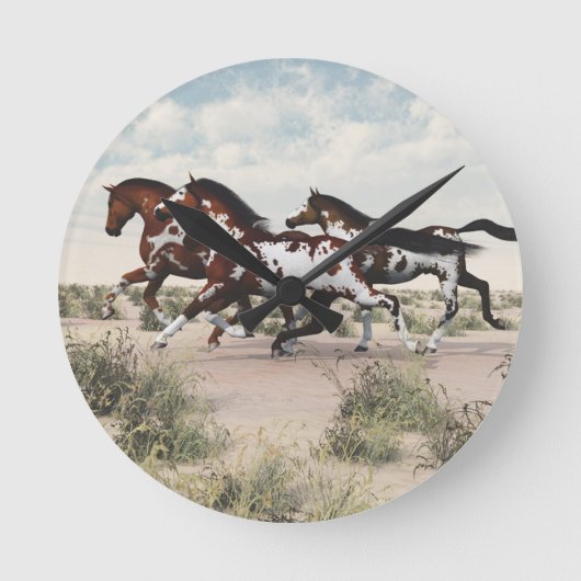Laufen wie der Wind - Galloping Paint Horses Clock Runde Wanduhr (Vorderseite)