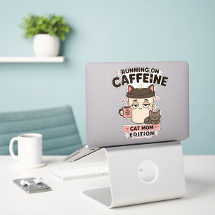 Laufend auf Kaffeewitzige Katzenmutter Laptop-Aufk Aufkleber