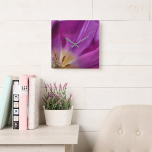 Laufend auf Tulpenzeit, Quadratische Acryl-Wanduhr Wanduhr