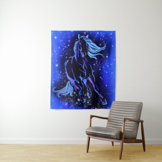 Laufende Horse Tapestry Blue Starry Night Wandteppich (Beispiel)