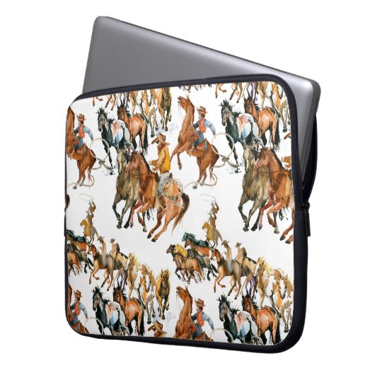 Laufende Pferde nahtlos Muster. Amerikanischer Cow Laptopschutzhülle (Vorderseite Links)