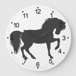 Laufende Pferde-Silhouette - Hintergrundfarbe ausw Große Wanduhr