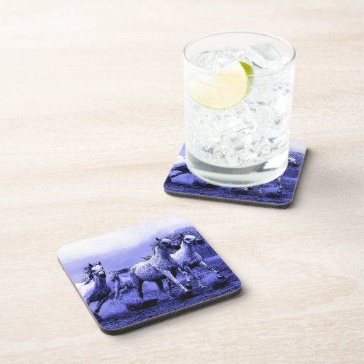 Laufende Pferde und blauer Mondlicht Getränkeuntersetzer (Rechte Seite)