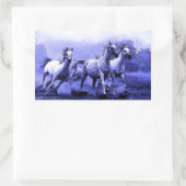 Laufende Pferde und blauer Mondlicht Rechteckiger Aufkleber (Tasche)