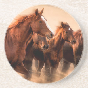 Laufende Pferde, Weichheit und fliegende Mähne Sandstein Untersetzer