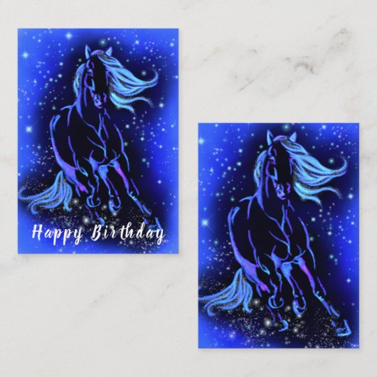 Laufende Pferdeschlittenkarte Blaue Sternennacht Mitteilungskarte (Vorne/Hinten)