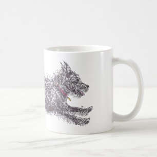 Laufende schäbige schwarze Terrier-Tasse Kaffeetasse