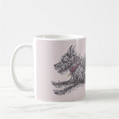 Laufende schäbige schwarze Terrier-Tasse Kaffeetasse (Links)