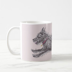 Laufende schäbige schwarze Terrier-Tasse Kaffeetasse