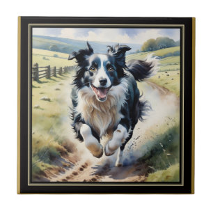 Laufender Border Collie Fliese