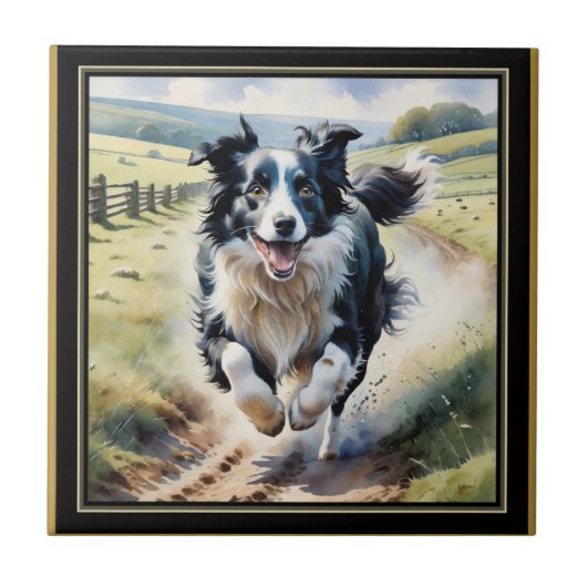Laufender Border Collie Fliese (Vorderseite)