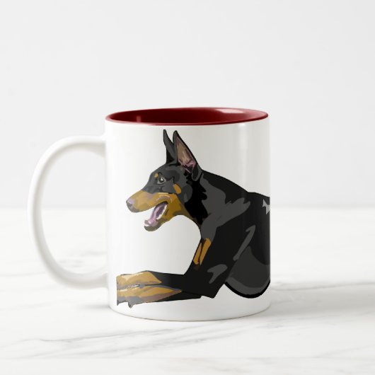 Laufender Dobermann, schwarz Zweifarbige Tasse (Links)