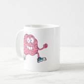 Laufender Gehirn-Cartoon-Charakter Kaffeetasse (Vorderseite Links)