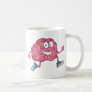 Laufender Gehirn-Cartoon-Charakter Kaffeetasse