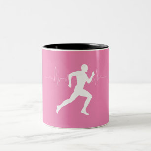 Laufender Mann, Silhouette von Läufern auf rosa Hi Zweifarbige Tasse