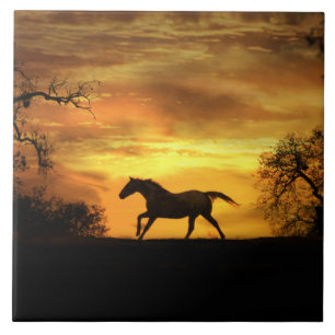 Laufendes Pferd in Sonnenuntergangs-Kunstfliese Fliese