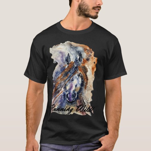 Laufendes Wildes Pferd, Aquarellmalerei T-Shirt (Vorderseite)