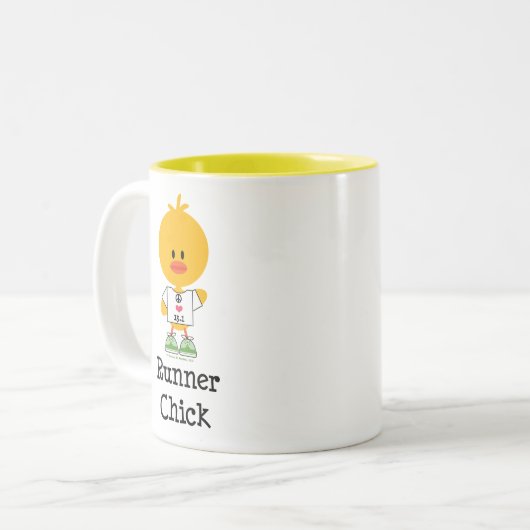 Läufer-Küken-halbe Marathon-Tasse Zweifarbige Tasse (Vorderseite Links)