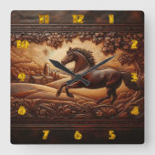 Laufpferd auf dem Land Quadratische Wanduhr (Vorderseite)