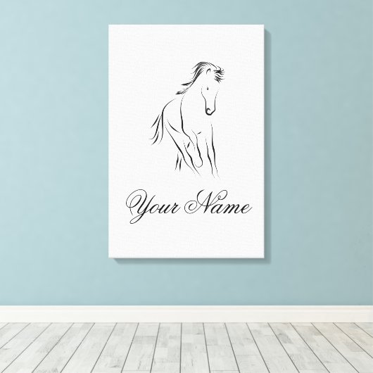 Laufpferd in schwarzer Farbe Leinwanddruck (Insitu (Holzboden))