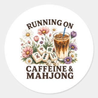Läuft auf Koffein & Mahjong Runder Aufkleber
